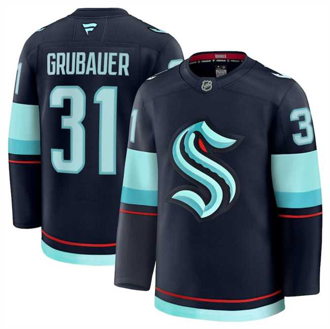 Mens Seattle Kraken #31 Philipp Grubauer Navy 2024-25 Home Stitched Hockey Jersey Dzhi